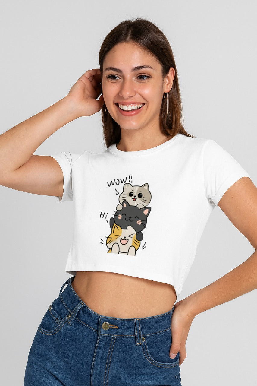 Kawaii Cat Stack Crop Top
