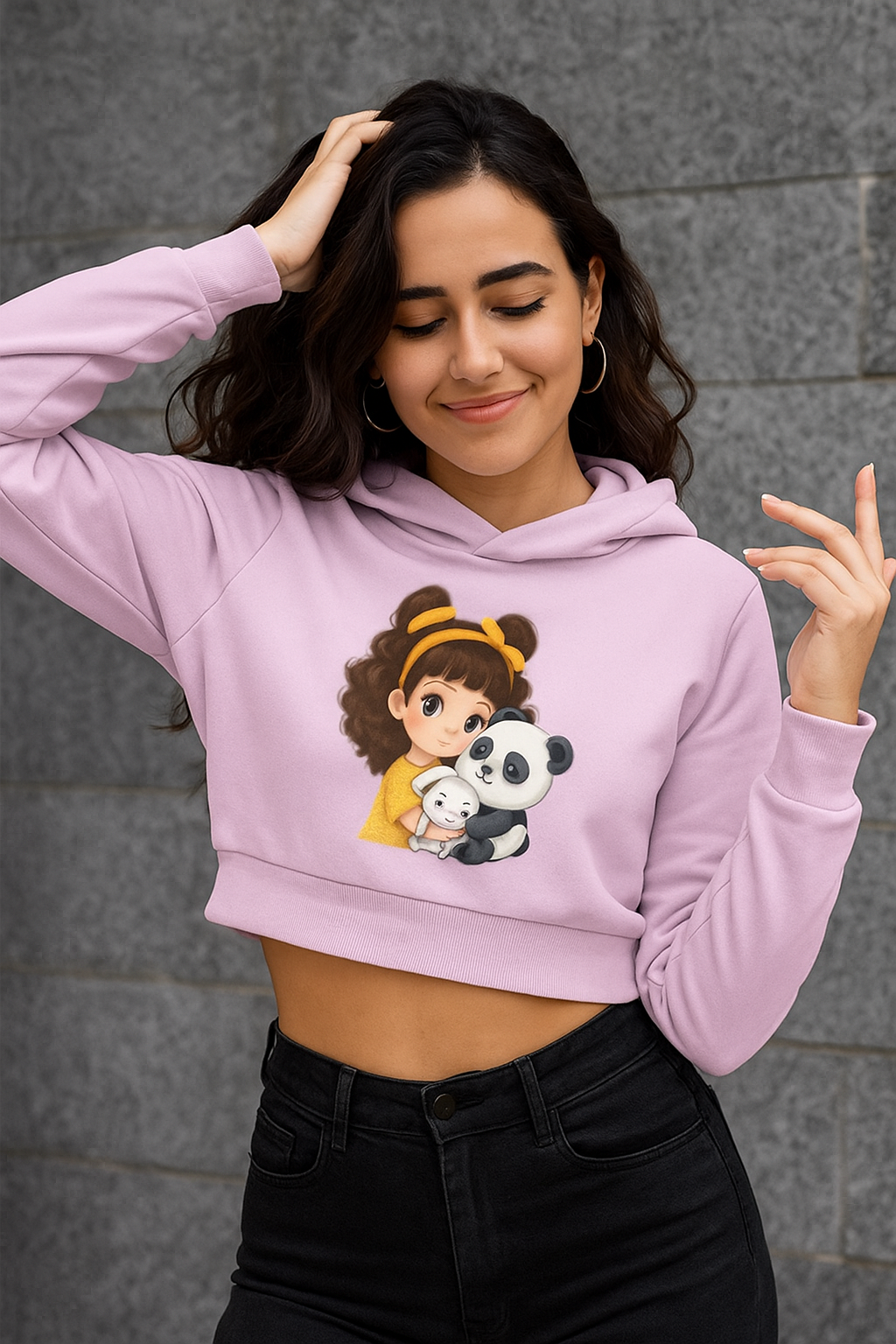 Girl & Cuddly Friends Cropped Hoodie