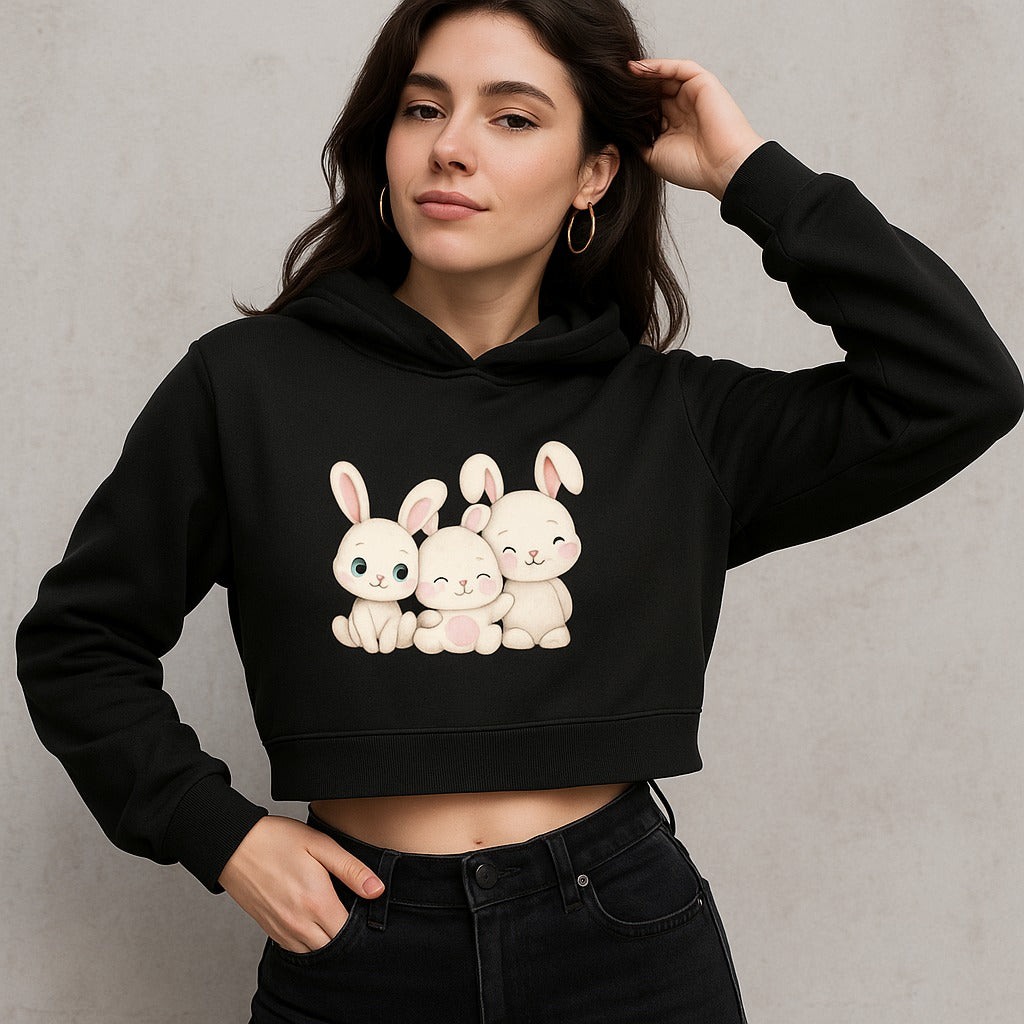 Cute Trio Bunny Cropped Hoodie