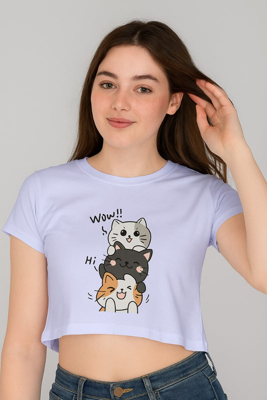 Kawaii Cat Stack Crop Top