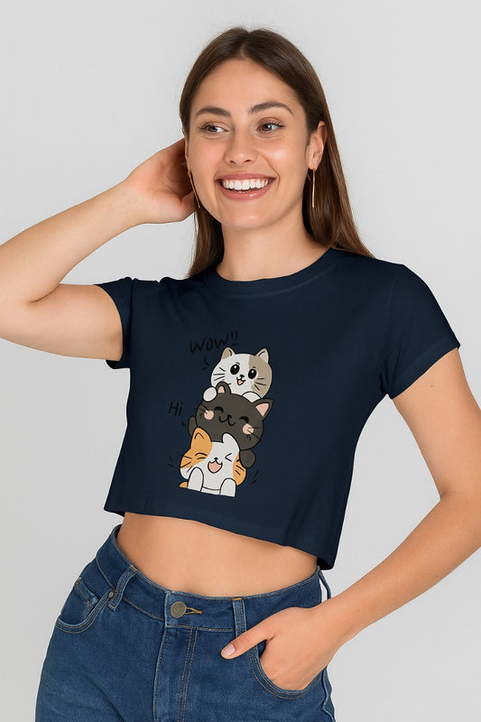 Kawaii Cat Stack Crop Top