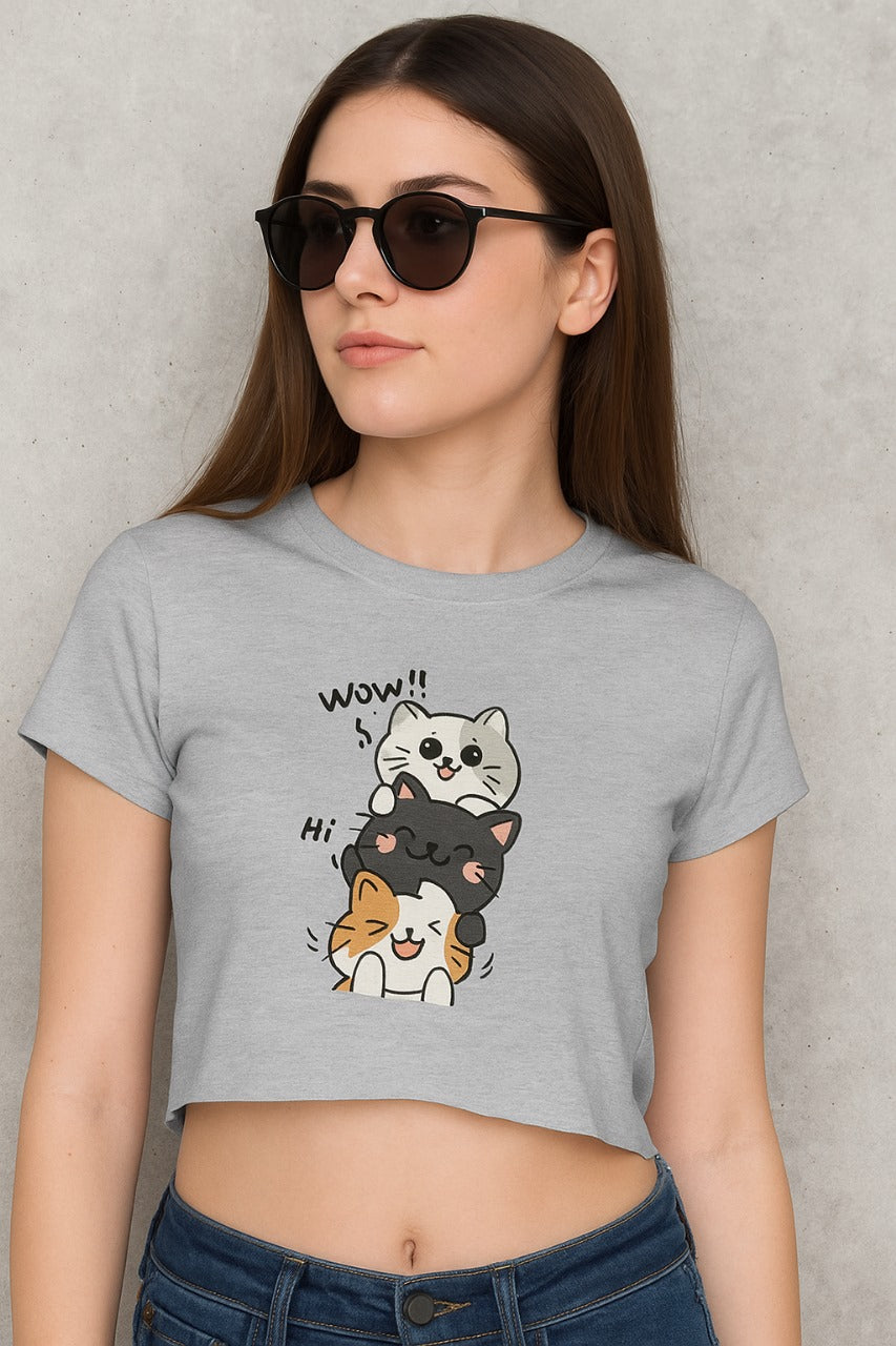 Kawaii Cat Stack Crop Top