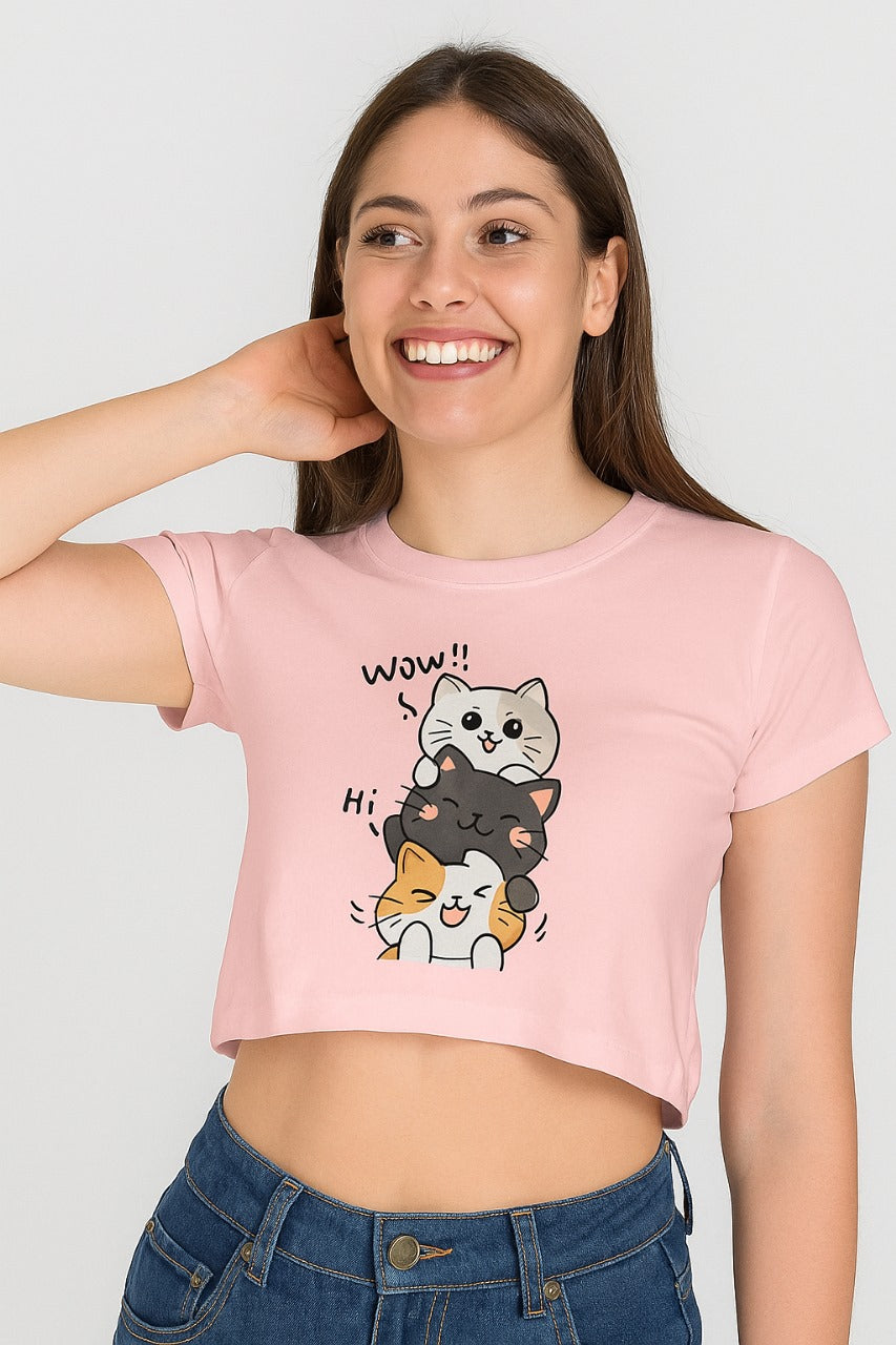 Kawaii Cat Stack Crop Top