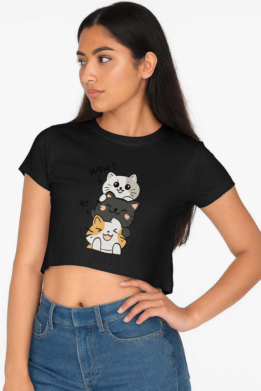 Kawaii Cat Stack Crop Top