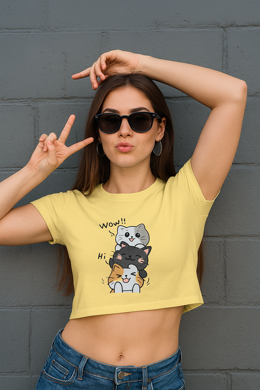 Kawaii Cat Stack Crop Top