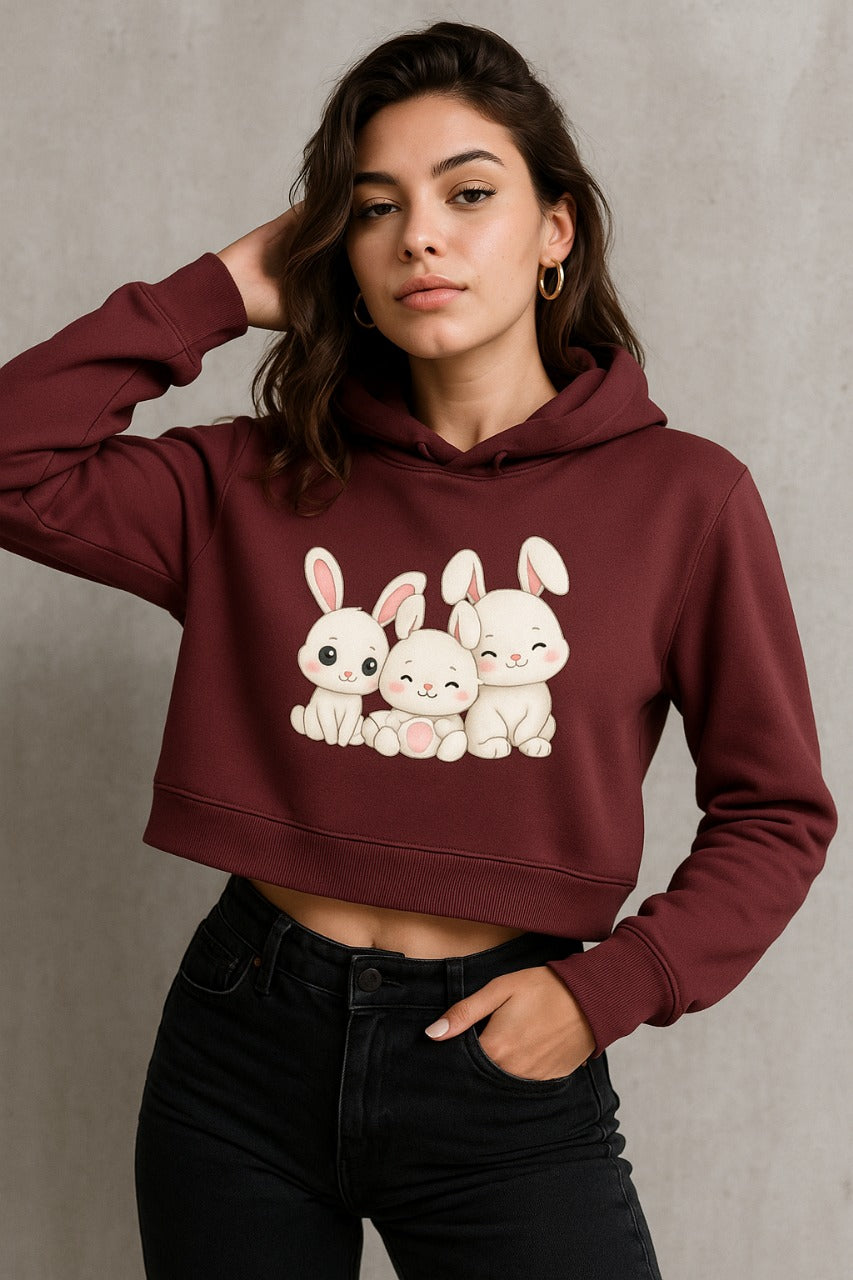 Cute Trio Bunny Cropped Hoodie